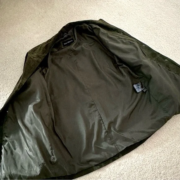 Vintage Y2K Sz Small Women's Olive Green Suede Leather Jacket Button Up Bernardo - Picture 7 of 12